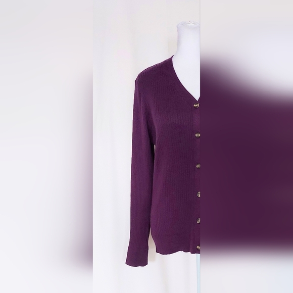Grace Karin V Neck Button Down Ribbed Knit Cardigan Sweater Size Large Purple - Picture 2 of 8